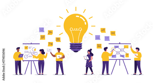Collaborative teamwork and idea generation in modern office setting
