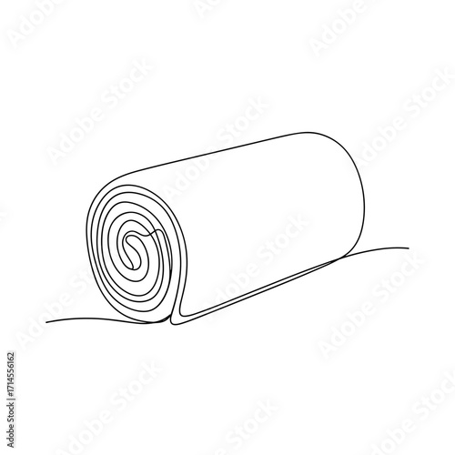 Rolled yoga mat in minimalist one-line drawing style
