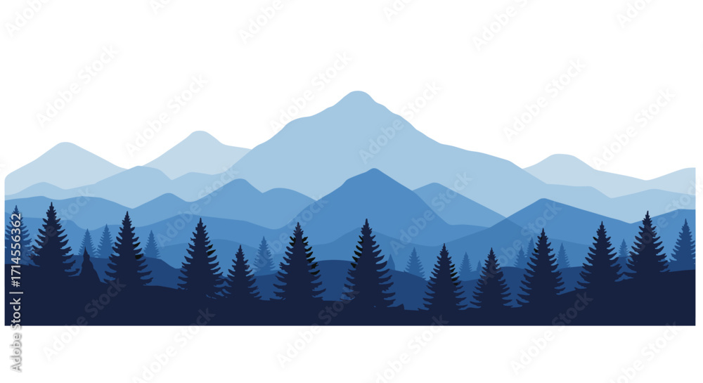 Obraz premium Majestic blue mountain range silhouette with pine forest
