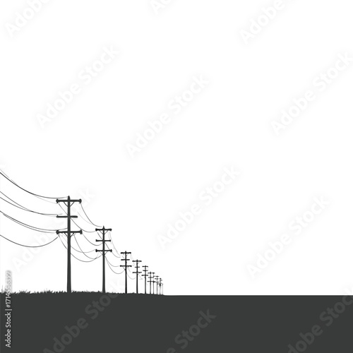 Silhouette of power lines stretching across a dark landscape