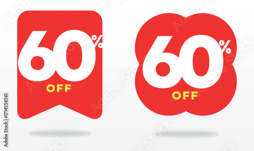 60% off, marketing, offer, market, shape, promo, poster, price, sale, shop, value, sign, sticker, tag, label, advertising, store, product. Vector, icon, set