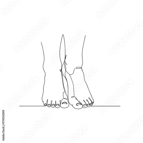 Romantic couple touching feet in one-line minimal drawing