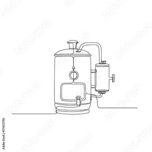 Distillation apparatus in one-line minimal drawing style
