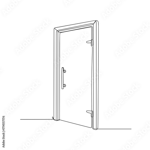 Open door in minimalist one-line drawing style