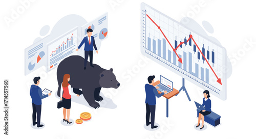 Bear market trends: business team analyzing downturn with graphs