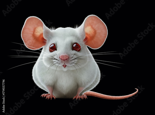 Cute white mouse with red eyes and big ears