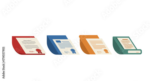 Colorful set of diploma icons with ribbons in isometric style