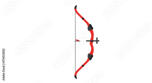 Red and black archery bow on white background in flat design style