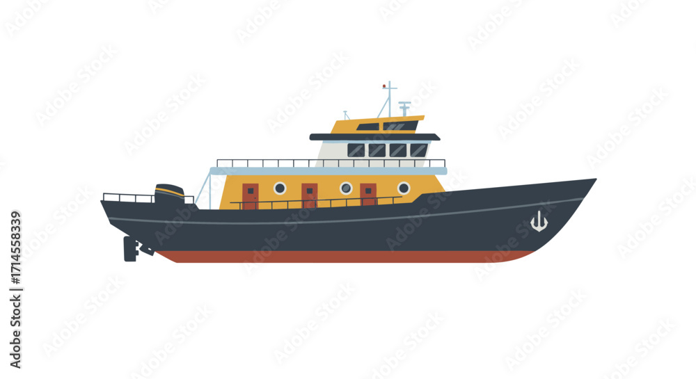 Naklejka premium Side view of modern yacht with clean design in flat style