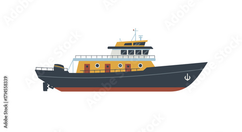 Side view of modern yacht with clean design in flat style