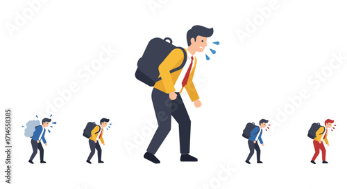 Progressive growth of businessman from exhausted to energetic