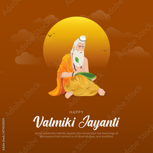 Happy Valmiki Jayanti Post and Greeting Card. Birthday of Indian Ancient Poet Valmiki Celebration Creative Vector Illustration