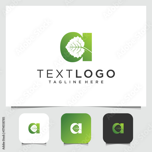 letter A and leaf combination logo, nature inspired design concept