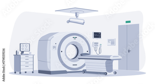 Modern medical mri machine in clinical setting with monochrome design