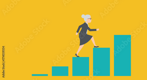 Businesswoman climbing growth steps in minimalist flat design
