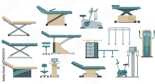 Modern rehabilitation equipment set for physical therapy and fitness centers