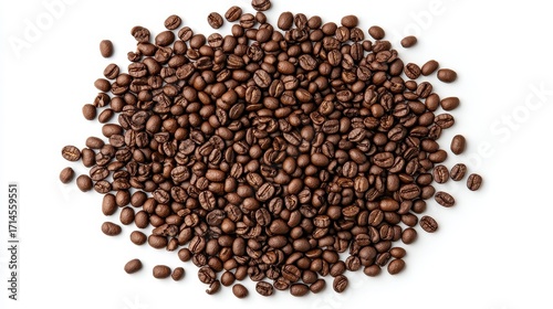 Roasted Coffee Beans Scattered on White Background