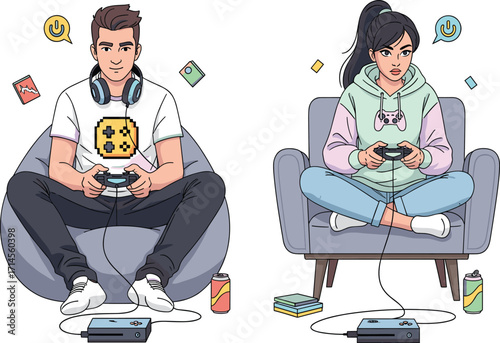Gaming friends, casual play, video game session, console players, home entertainment, youth lifestyle, controller fun, energy drinks, relaxed vibe, modern leisure