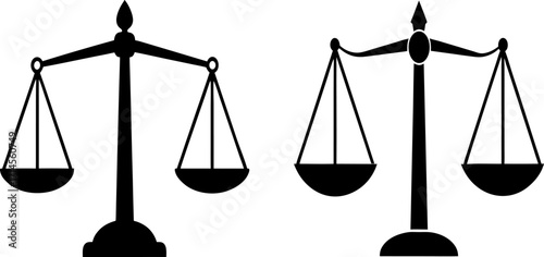Black and white illustration of a balanced scale symbol of justice, scale icon, balance symbol vector, justice scale silhouette