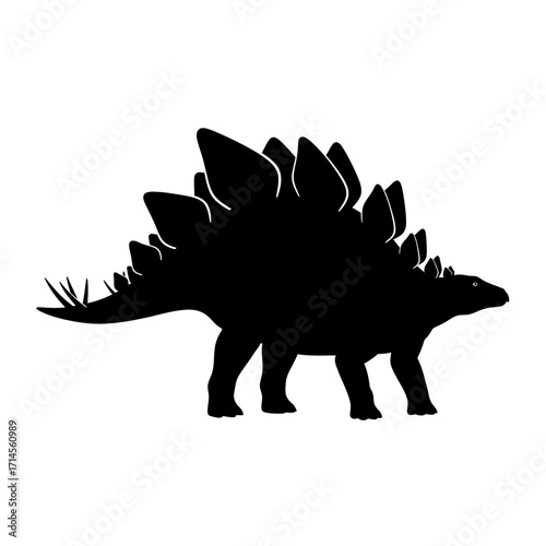 Silhouette of a Stegosaurus dinosaur with plates along its back and spikes on its tail.
