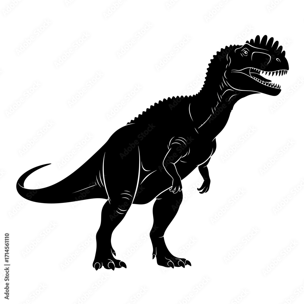 Obraz premium Silhouette of a dinosaur, possibly a Dilophosaurus, standing in profile.