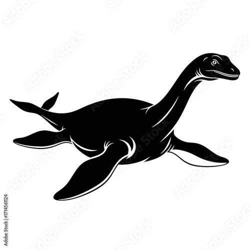 Silhouette of Plesiosaur, extinct marine reptile.