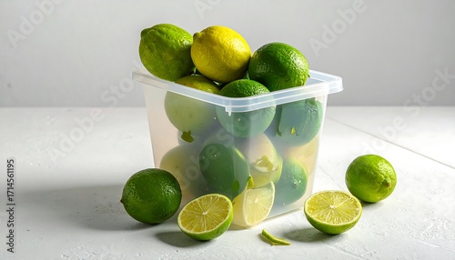 Fresh limes in a clear container