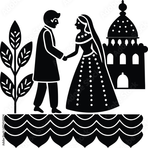 silhouette of bride and groom