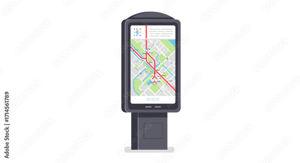 Fototapeta premium Interactive city map kiosk with digital display in modern flat design