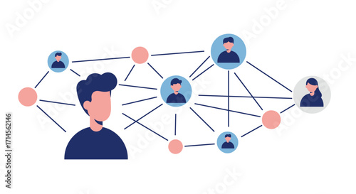 Social connection network: flat style interconnected people icons illustration