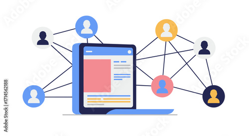 Digital networking concept with connected profiles and tablet interface
