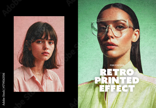 Retro Printed Poster Photo Effect Mockup