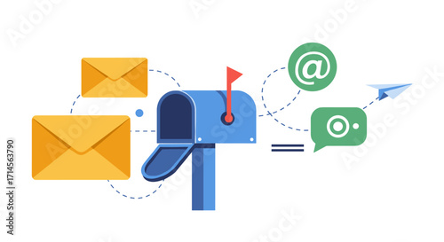 Modern communication concept with mailbox and digital messaging icons