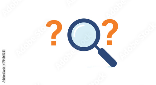 Magnifying glass with question marks: curious search and inquiry concept