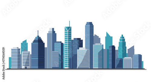 Modern cityscape with skyscrapers in flat design