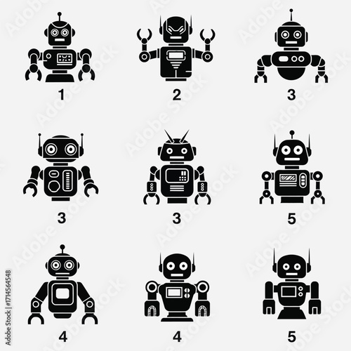 Robot Collection An Assortment of Nine Unique Mechanical Figures