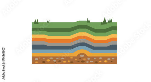 Layered earth cross section with grass and soil in flat design