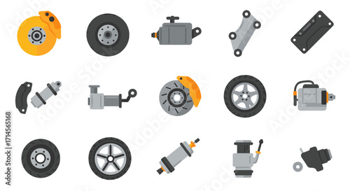 Automotive parts collection with flat design for mechanics and car enthusiasts