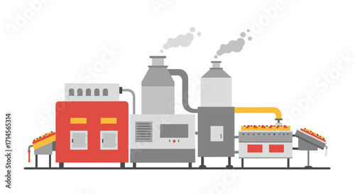 Modern flat style food production line with industrial machines