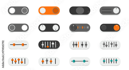 Minimalist toggle and slider button set for user interface design