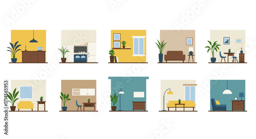 Mid-century modern interior design concepts featuring stylish room layouts