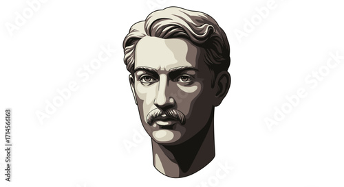 Vintage male portrait with mustache in monochrome style