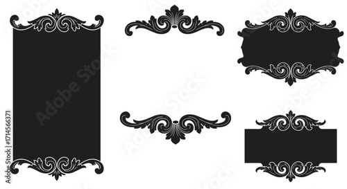 Ornate decorative elements set featuring elegant vintage frames and borders