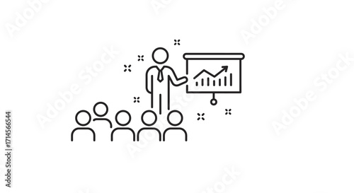 Business presentation line art: professional growth and teamwork