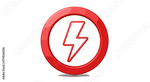 Free Download 3d red lightning bolt icon inside circular frame on white background - GFXLoad