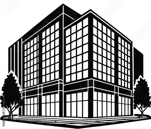 Silhouette of a city building with metal gate and window architectural design