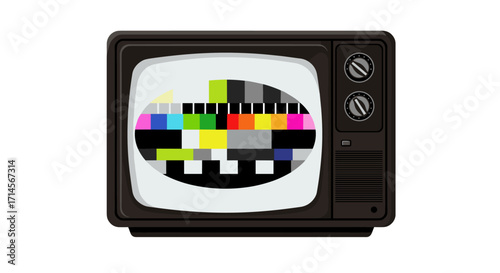 Retro television with color bars on screen for broadcasting and media concepts