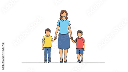 Minimalist line art vector illustration of a mother and child. Elegant, modern, and emotional design suitable for posters, wall art, logos, greeting cards, motherhood concepts, maternity themes