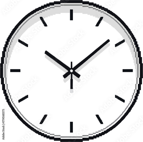 A clock face with black hands indicating the time, set against a white background.