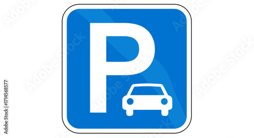 Parking sign with car icon on blue background